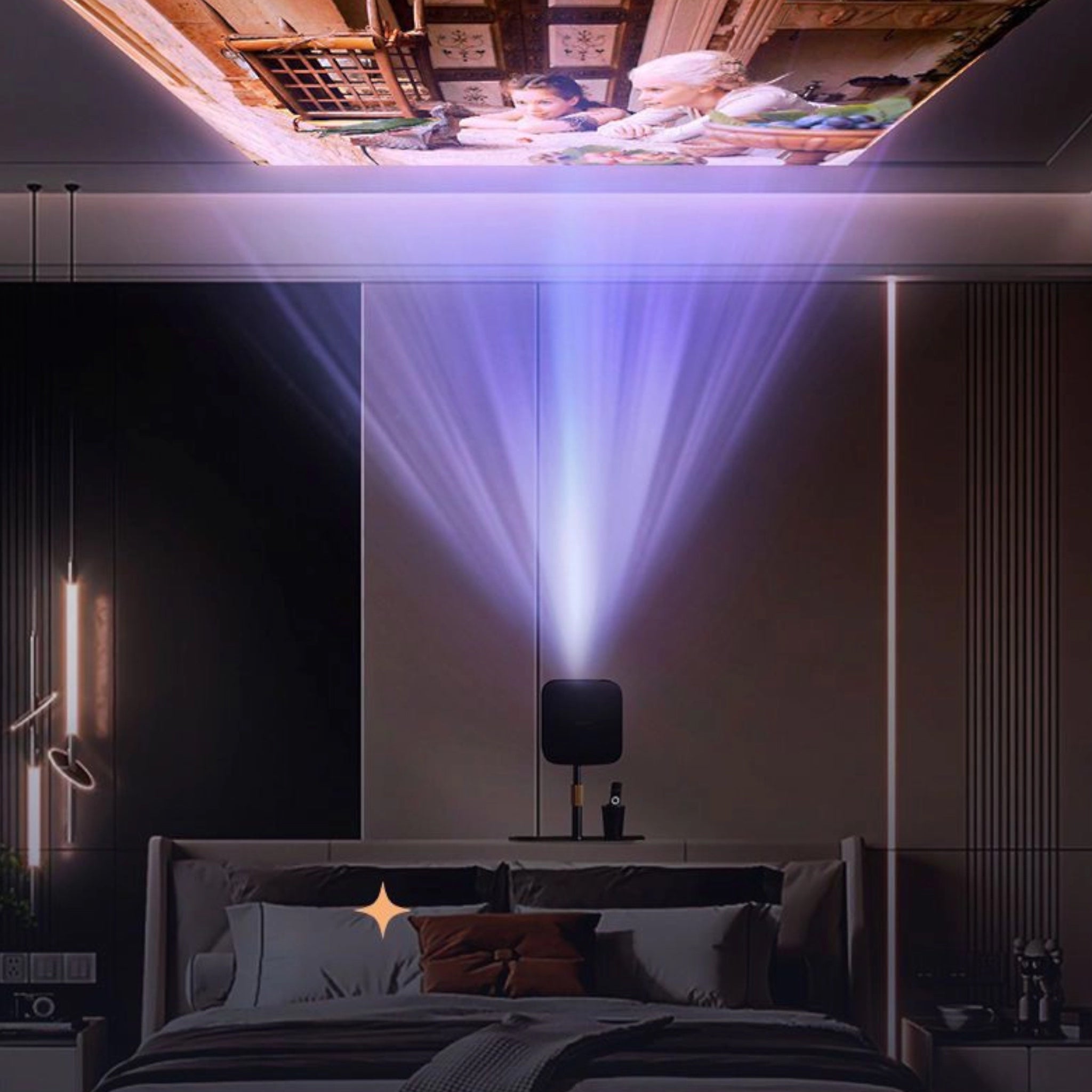 Support for Video Projector, Easy Projection on the Ceiling, 2 in 1 Support Projector Headboard and Nightstand