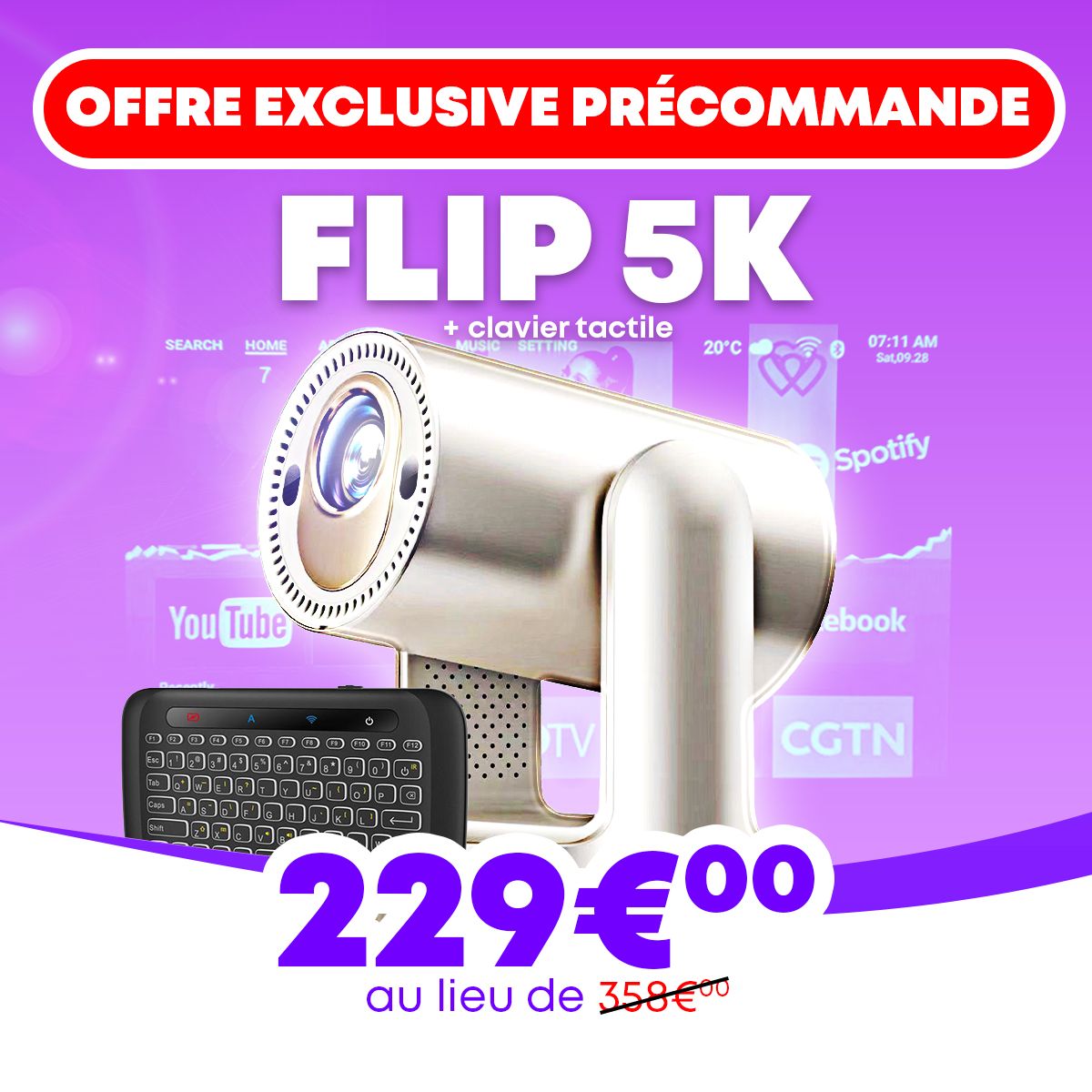 Flip 4K Wifi 6 Bluetooth HDMI Videoproiettore cinematografico portatile 