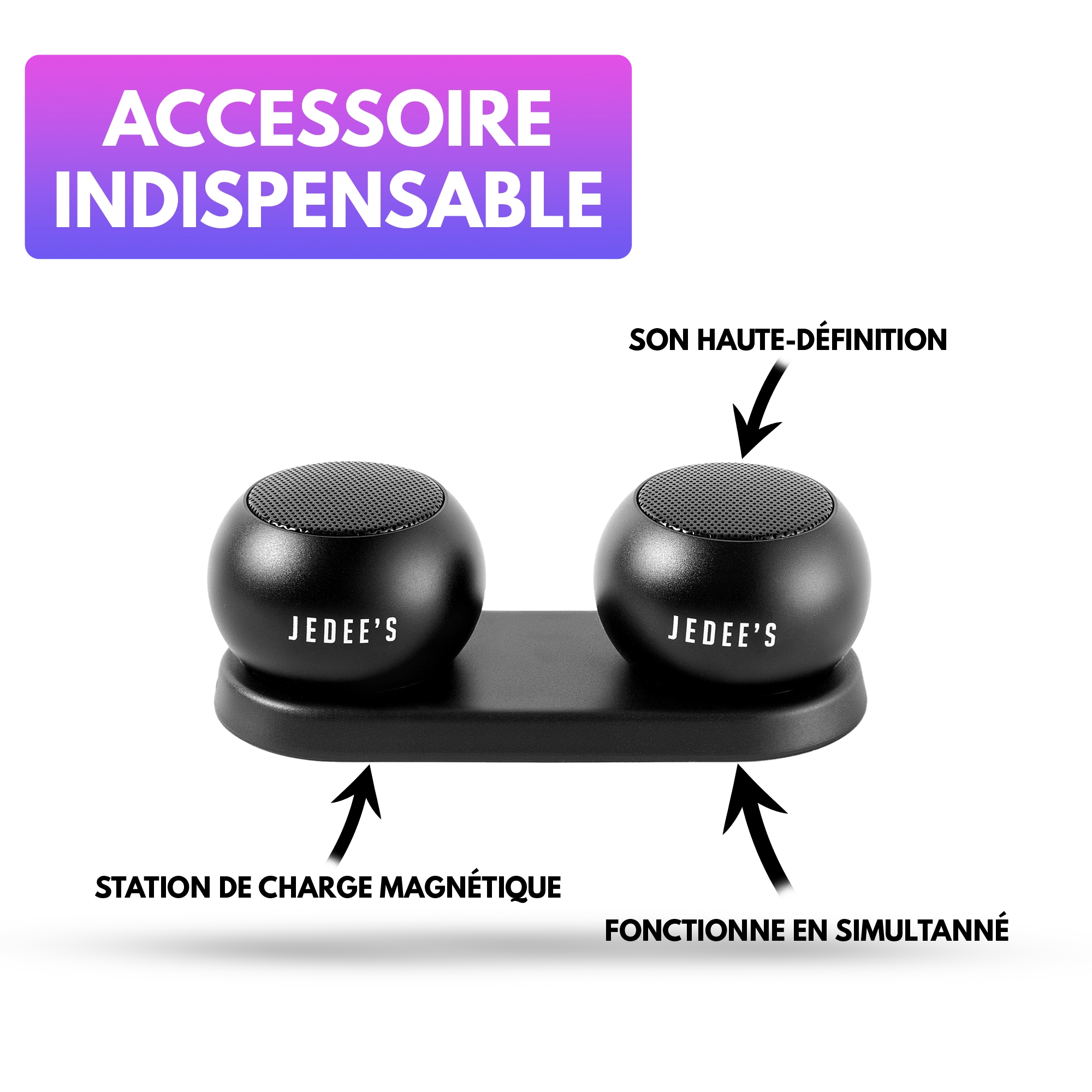 Mini altoparlante duo Bluetooth con stazione di ricarica magnetica Jedee's